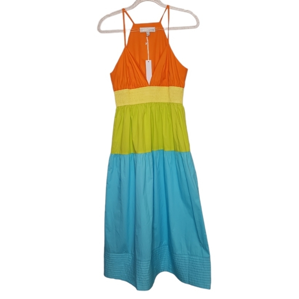 Adelyn Rae Playa Colorblock Poplin Midi Dress Size Med - Picture 2 of 11